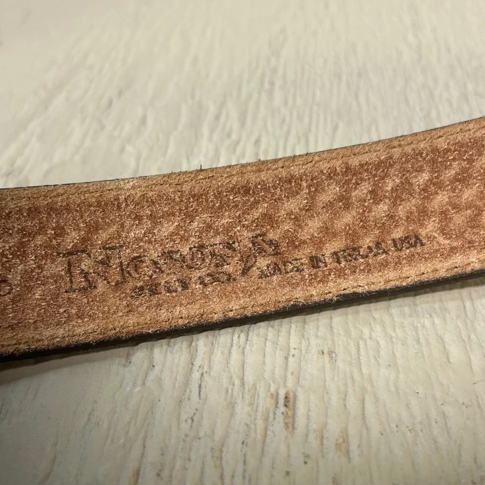 Vintage 90's Nocona Western Belt 36 Womens‎ Brown Tooled Basketweave Gold Buckle